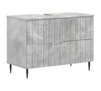 PUGYNBK Ensemble d'armoire de salle de bain 2 pièces gris béton | Bois d'ingénierie résistant à l'humidité, portes réversibles à 90°, design linéaire moderne, grand espace de rangement