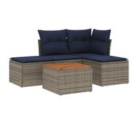 PUGYNBK Ensemble de canapé de jardin 5 pièces en polyrotin gris | Rangement sous siège, sac impératif, table d'acacia, repose-pieds polyvalent, design modulaire