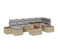 PUGYNBK Ensemble de canapé de jardin 8 pièces beige en polyrotin | Table réglable, compartiments cachés, canapé latéral, siège d'angle, repose-pieds