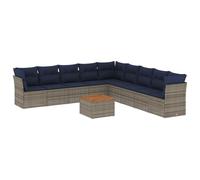 PUGYNBK Ensemble de canapés de jardin 10 pièces en rotin synthétique gris | Rangement sous siège, sac impératif inclus, table acacia, housses lavables, design modulaire