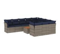 PUGYNBK Ensemble de canapés de jardin 11 pièces rotin synthétique gris | Rangement sous siège, sac impératif inclus, table en bois d'acacia, housses déhoussables, design modulaire
