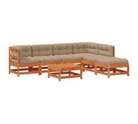 PUGYNBK Ensemble de canapés de jardin 7 pièces Pin massif Marron Cire | Modulaire, avec table et repose-pieds, design élégant, idéal pour terrasse ou jardin