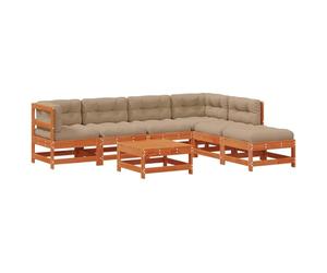 PUGYNBK Ensemble de canapés de jardin 7 pièces Pin massif Marron Cire | Modulaire, avec table et repose-pieds, design élégant, idéal pour terrasse ou jardin