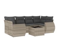 PUGYNBK Ensemble de canapés de jardin 7 pièces rotin PE gris clair | Rangement sous siège, sac impératif, table en verre trempé, housses déhoussables, design modulaire