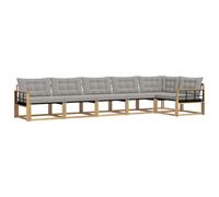 PUGYNBK Ensemble de canapés d'extérieur 6 unités, blanc et gris clair | Bois d'acacia massif, textilène résistant, coussins déhoussables et modulaires pour jardin