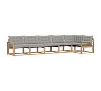 PUGYNBK Ensemble de canapés d'extérieur 6 unités Blanc/gris clair | Bois d'acacia, textilène, coussins déhoussables, design modulaire pour jardin