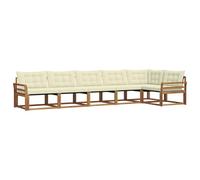 PUGYNBK Ensemble de canapés d'extérieur 6 unités Naturel et crème | Bois massif d'acacia, coussins résistants aux intempéries, design modulaire, nettoyage facile