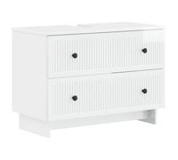 PUGYNBK Ensemble de meuble de salle de bain 2 pièces blanc brillant | Bois d'ingénierie résistant à l'humidité, portes réversibles, grand stockage, nettoyage facile