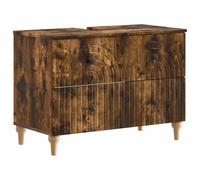 PUGYNBK Ensemble de meuble de salle de bain 2 pièces chêne fumé | Bois d'ingénierie résistant à l'humidité, porte réversible, étagère ouverte, facile à nettoyer