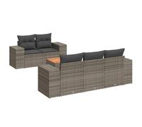PUGYNBK Ensemble de meubles de jardin 6 pièces en rotin synthétique gris | Rangement sous siège, sac impératif, table acacia, coussins épais, design modulaire