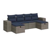 PUGYNBK Ensemble de meubles de jardin 6 pièces en rotin synthétique gris | Rangement sous siège, sac impératif inclus, repose-pieds polyvalent, housses déhoussables et lavables