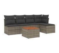 PUGYNBK Ensemble de meubles de jardin 6 pièces rotin synthétique gris | Rangement sous siège, sac impératif inclus, table en bois d'acacia, repose-pieds polyvalent, design modulaire