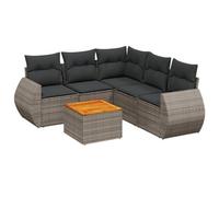 PUGYNBK Ensemble de meubles de jardin 6 pièces rotin synthétique gris | Rangement sous siège, sac impératif inclus, table en bois d'acacia, design modulaire
