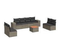 PUGYNBK Ensemble de meubles de jardin 9 pièces rotin PE gris coussins | Rangement sous siège, sac impératif, table d'acacia, design modulaire, extérieur