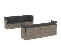 PUGYNBK Ensemble de meubles de jardin 9 pièces rotin synthétique gris | Rangement sous siège, sac impératif inclus, table en bois d'acacia, housses lavables, design modulaire