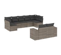 PUGYNBK Ensemble de meubles de jardin 9 pièces rotin synthétique gris | Rangement sous siège, sac impératif pour coussins, housses déhoussables, design modulaire