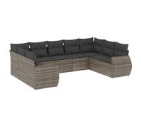 PUGYNBK Ensemble de meubles de jardin 9 pièces rotin synthétique gris | Rangement sous siège, sac impératif inclus, housses déhoussables et lavables, design modulaire