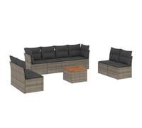 PUGYNBK Ensemble de meubles de jardin 9 pièces rotin synthétique gris | Rangement sous siège, sac impératif, coussins déhoussables, table d'acacia, design modulaire
