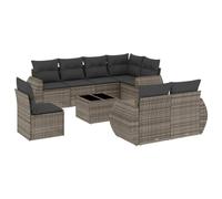 PUGYNBK Ensemble de meubles de jardin 9 pièces rotin synthétique gris | Rangement sous siège, sac impératif inclus, table en verre trempé, housses déhoussables lavables, design modulaire