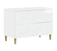 PUGYNBK Ensemble de meubles de salle de bain 2 pièces Delft blanc brillant | Bois d'ingénierie résistant à l'humidité, porte réversible 90°, grand rangement, design moderne