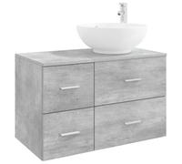 PUGYNBK Ensemble de meubles de salle de bain 2 unités gris béton | Bois d'ingénierie, grands tiroirs, poignées argentées, embouts inclus, assemblage requis
