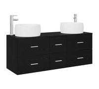 PUGYNBK Ensemble de meubles de salle de bain 3 pièces noir 49,5 x 44,5 x 66 | Lavabo avec armoire, montage mural, bois d'ingénierie, grands tiroirs, design contemporain