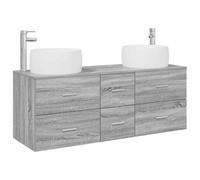 PUGYNBK Ensemble de meubles de salle de bain 3 pièces Sonoma gris 49,5 x | Lavabo avec armoire, montage mural, bois d'ingénierie, grands tiroirs, configuration réglable