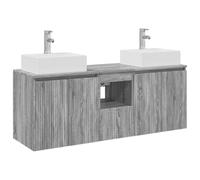 PUGYNBK Ensemble de meubles de salle de bain 3 unités Sonoma Gris 49,5 x 41 | Bois d'ingénierie, acier, montage mural, deux lavabos, armoire centrale, économie d'espace