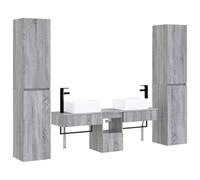 PUGYNBK Ensemble de meubles de salle de bain 5 unités Sonoma Gris 33 x 34,5 | Bois élaboré, montage mural, comprend lavabo et robinet, tiroirs et portes à charnières