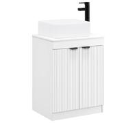 PUGYNBK Ensemble de meubles de salle de bain blanc, bois traité, 54 x 41 x | Lavabo et robinet intégrés, grandes étagères, portes avec charnières, design compact pour petites salles de bains