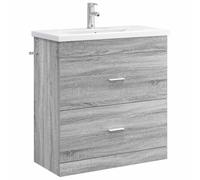 PUGYNBK Ensemble de meubles de salle de bain Sonoma gris 81 x 40 x 84,5 cm | Bois robuste, grands tiroirs, lavabo intégré, poignées argentées, nettoyage facile