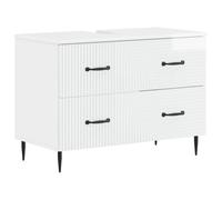PUGYNBK HAARLEM Ensemble d'armoire de salle de bain 2 pièces Blanc brillant | Bois élaboré résistant à l'humidité, grands tiroirs, portes réversibles, peu encombrant