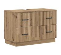 PUGYNBK HOORN Ensemble d'armoire de salle de bain 2 pièces Chêne Artisan | Bois d'ingénierie résistant à l'humidité, portes réversibles, design linéaire moderne, nettoyage facile