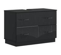 PUGYNBK Hoorn Ensemble de meubles de salle de bain 2 pièces Noir | Bois d'ingénierie résistant à l'humidité, portes réversibles, étagère ouverte, nettoyage facile