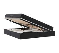 PUGYNBK Lit avec rangement et matelas 2 unités, noir cuir | Levage hydraulique, cadre en métal, fermeté moyenne, mousse et ressorts, nettoyage facile