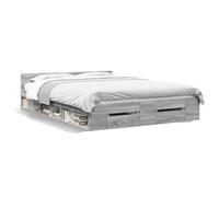 PUGYNBK Lit avec tiroirs en bois Ingenieria gris Sonoma 140 x 190 cm | Sommier à lattes inclus, rangement latéral, résistant à l'humidité, pour chambre à coucher