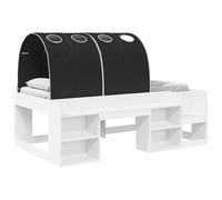 PUGYNBK Lit avec tunnel 3 unités en bois d'ingénierie blanc et noir | Design Loft, polyester respirant, échelle incluse, base à lattes, économie d'espace