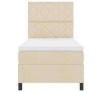 PUGYNBK Lit Box Spring 100 x 200 cm crème avec tête de lit | Sommier fixe, bois de pin, tapissé respirant, pieds en plastique, style moderne