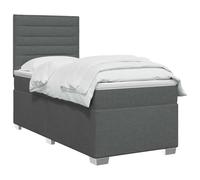 PUGYNBK Lit Box Spring 100 x 200 cm Gris foncé Tissu | Tête de lit réglable 78-88 cm, lumières LED USB, polyester et bois, matelas à ressorts enroulés