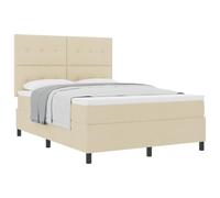 PUGYNBK Lit Box Spring 140 x 190 cm Crème Tissu | Tête de lit réglable, sommier fixe, bois de pin, matelas à ressorts ensachés