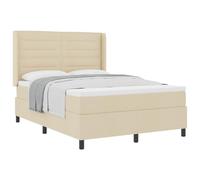 PUGYNBK Lit Box Spring 200 x 140 cm Crème avec matelas | Tête de lit réglable, sommier fixe, ressorts ensachés, pin massif, polyester