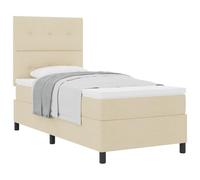 PUGYNBK Lit Box Spring 80 x 200 cm avec tête de lit crème | Fermeté moyenne, sommier fixe, bois de pin, pieds en plastique noir, montage facile