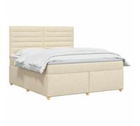 PUGYNBK Lit Box Spring avec matelas 140 x 200 cm Crème | Tête de lit réglable, base à lattes ferme, fermeté moyenne, housses lavables