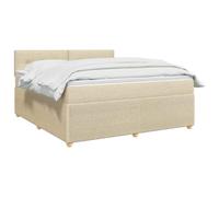 PUGYNBK Lit Box Spring avec matelas crème 160 x 200 cm | Tête de lit réglable, tapissée en polyester, cadre en bois massif, lumières LED USB