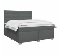 PUGYNBK Lit Box Spring avec matelas gris foncé 140 x 190 cm | Tête de lit réglable 78-88 cm, lumières LED USB, polyester et bois, fermeté moyenne