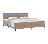PUGYNBK Lit Box Spring Cappuccino 200 x 200 cm Cuir synthétique | Sommier moderne, tête réglable, lumières LED, cadre en bois massif, montage facile
