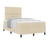 PUGYNBK Lit Box Spring Crème 120 x 190 cm avec tête de lit | Bois de pin, sommier fixe, tapissé respirant, pieds en plastique noir