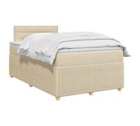 PUGYNBK Lit Box Spring Crème 120 x 200 cm avec matelas | Tête de lit réglable, lumières LED USB, revêtement polyester, cadre bois massif