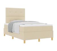 PUGYNBK Lit Box Spring Crème 120 x 200 cm Tissu | Tête de lit réglable, sommier fixe en bois, matelas à ressorts ensachés, pin massif