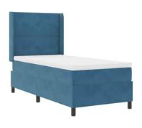PUGYNBK Lit Box Spring LED bleu 90 x 190 cm velours | Tête de lit réglable, lumières USB 5 V, cadre en bois, matelas à ressorts ensachés